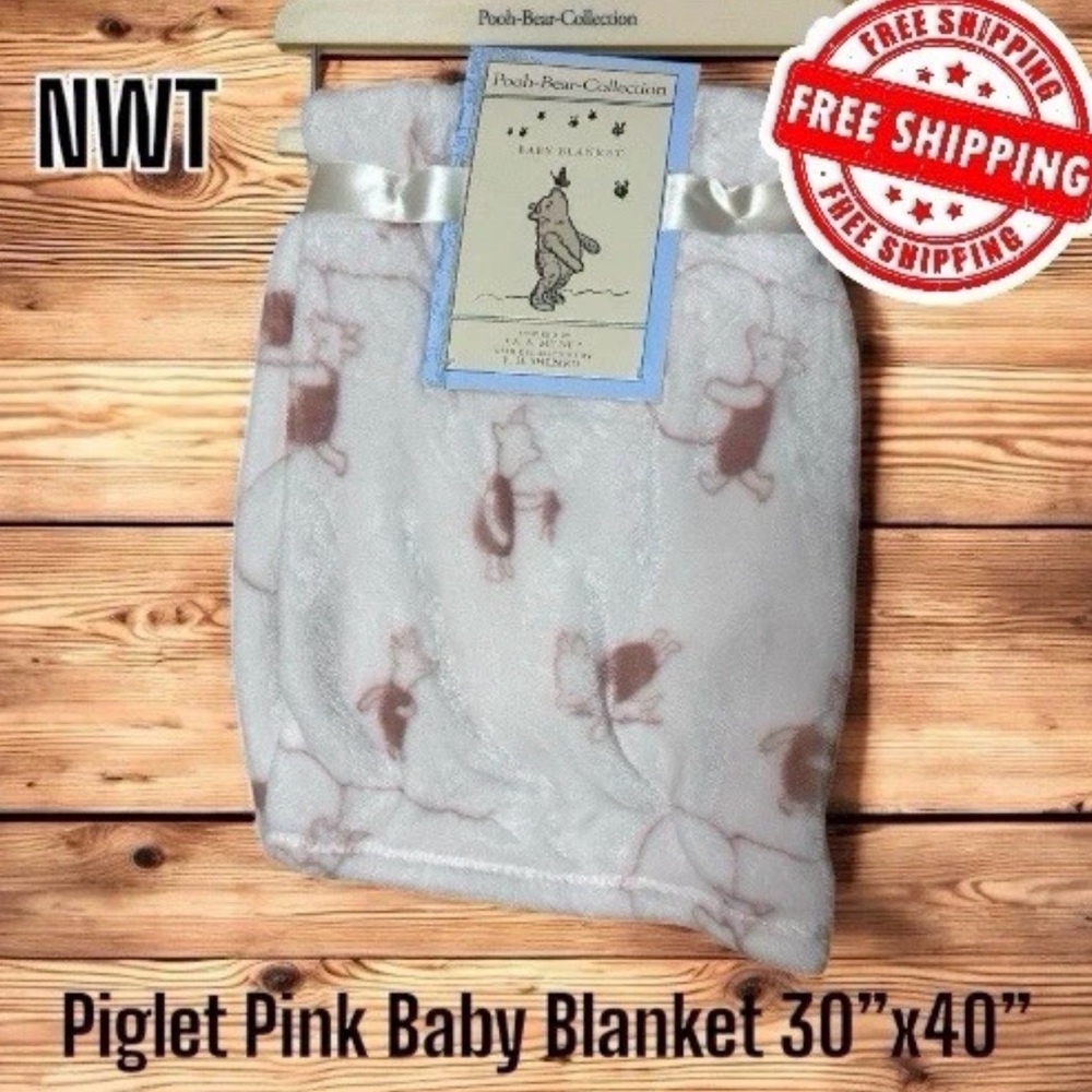 Winnie the Pooh Bear Collection Piglet Disney Pink Plush Baby Blanket 30”x40”